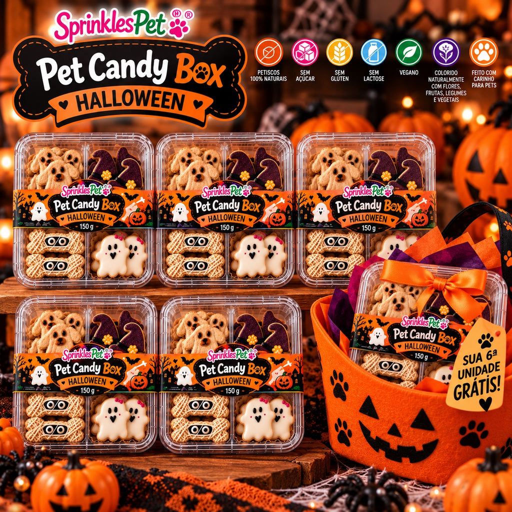 Combo Halloween SprinklesPet, 6 Pet Candy Box de 150 g, compre 5 e ganhe a 6ª grátis