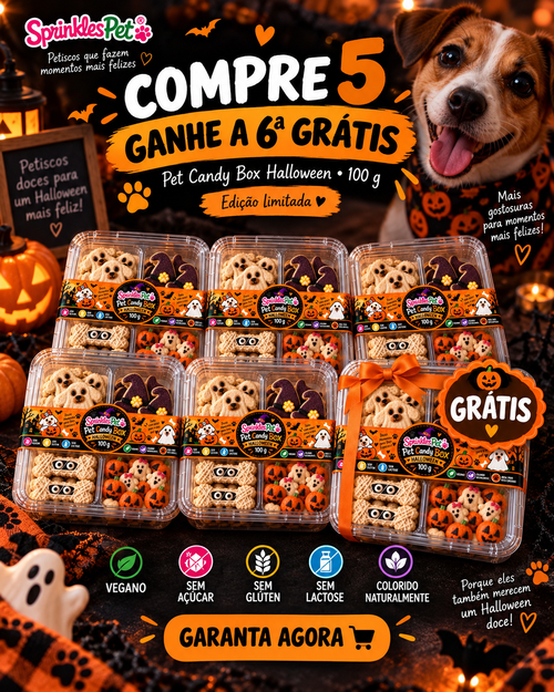 Promoção Pet Candy Box Halloween, compre 5 e ganhe a 6ª grátis