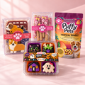 Kit degustacao SprinklesPet. Composição ilustrativa com IA a partir dos produtos reais.