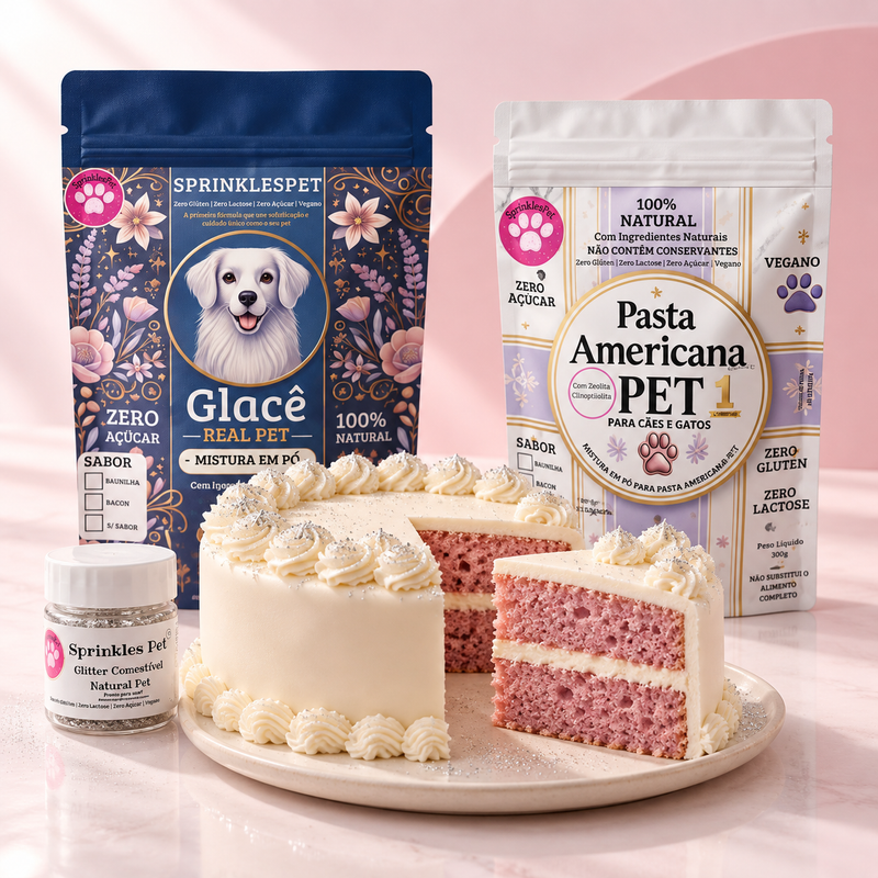 Kit premium SprinklesPet. Imagem ilustrativa de aplicação; preparo necessário, utensílios não incluídos.