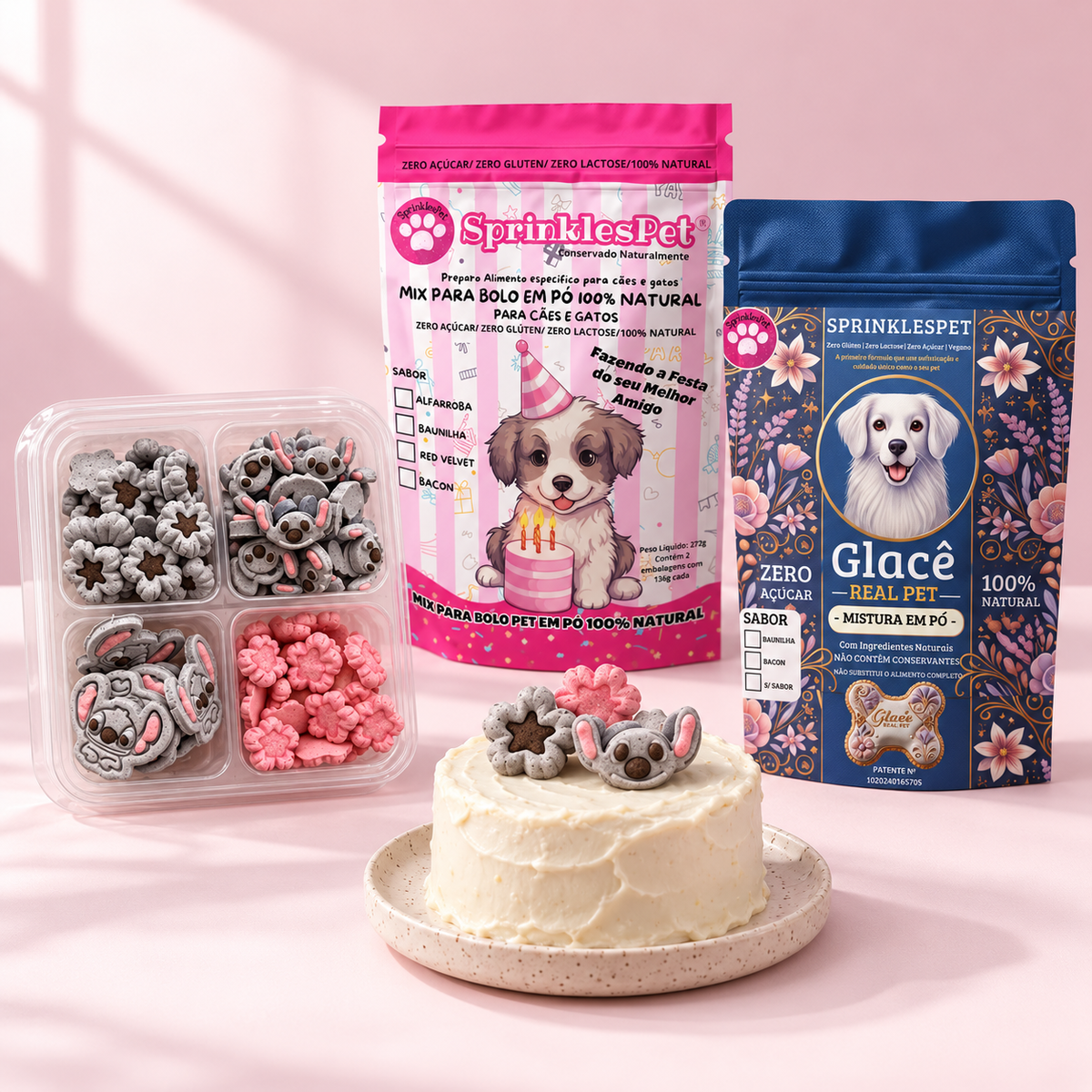 Kit stitch SprinklesPet. Composição ilustrativa com IA a partir dos produtos reais.