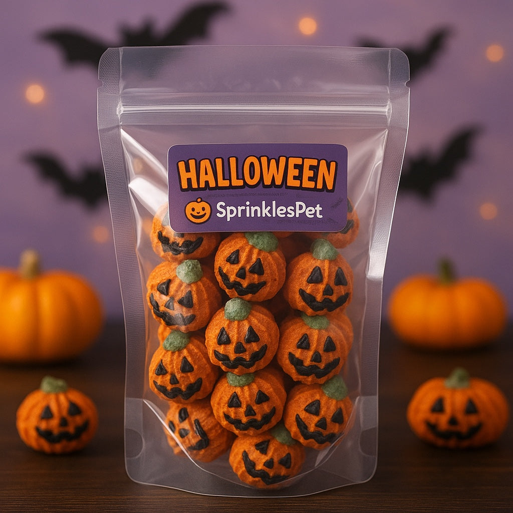 Potinho de mini biscoitos de abóbora Halloween SprinklesPet